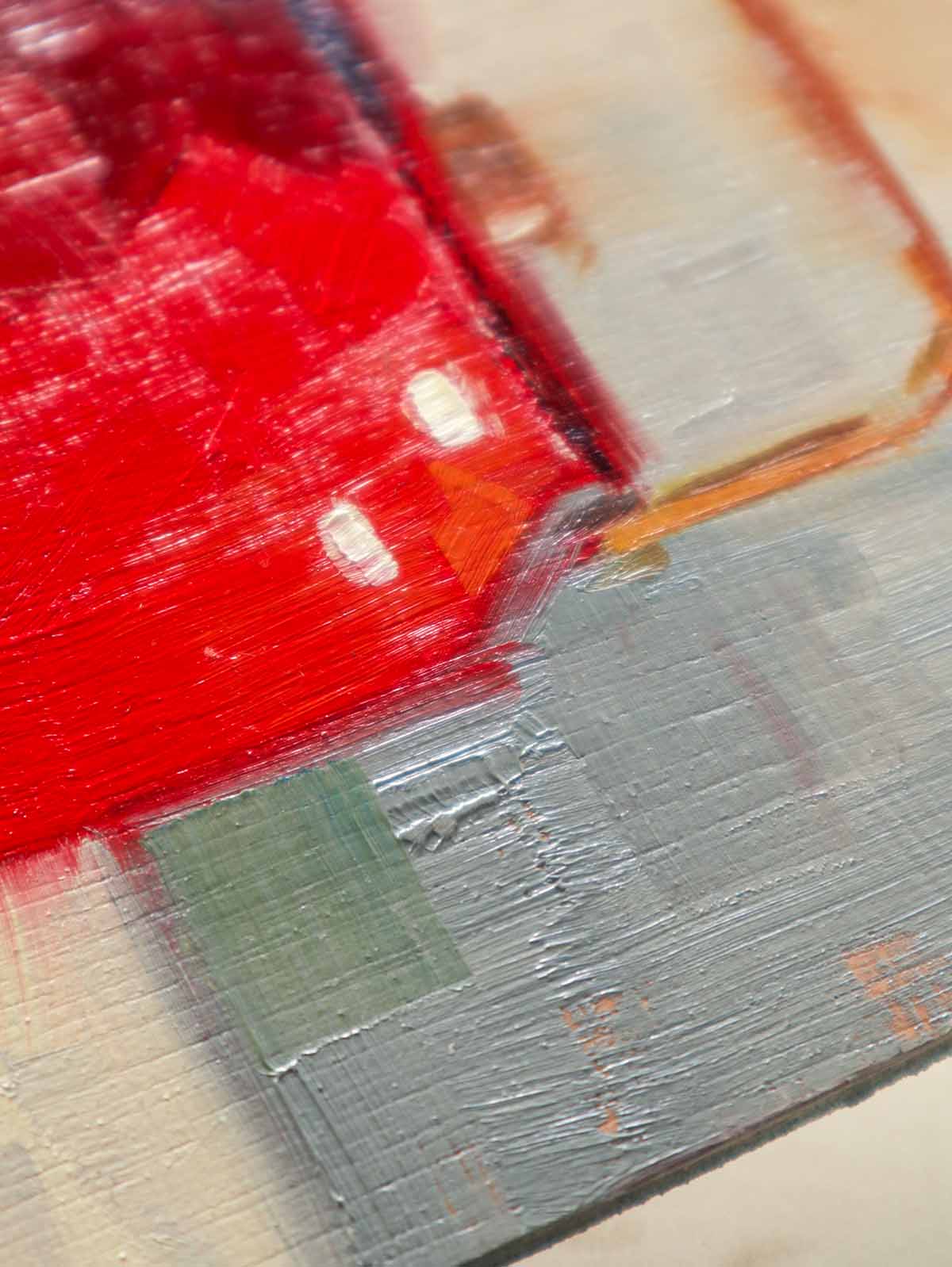 Close up of teapot painting showing details of brush strokes