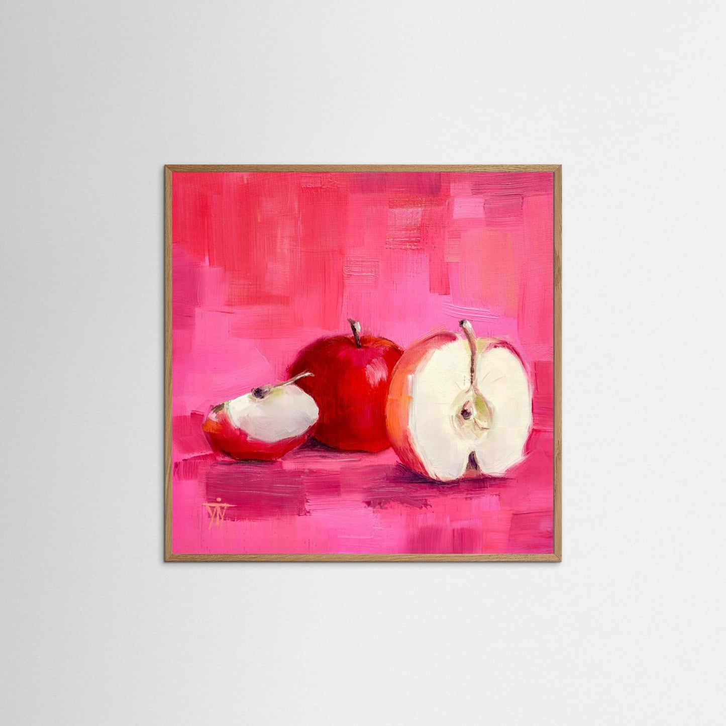 Red Pink Lady Apples on Pink Background Framed Fine Art Print