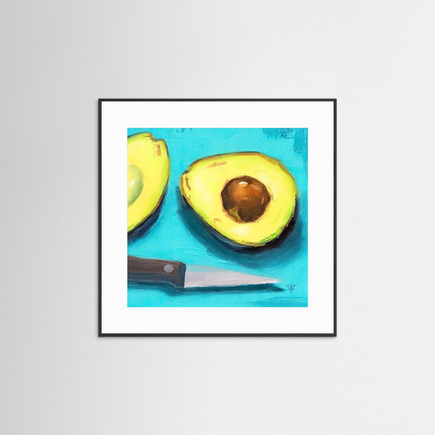 Green Avocados on Turquoise Background Oil Painting Print