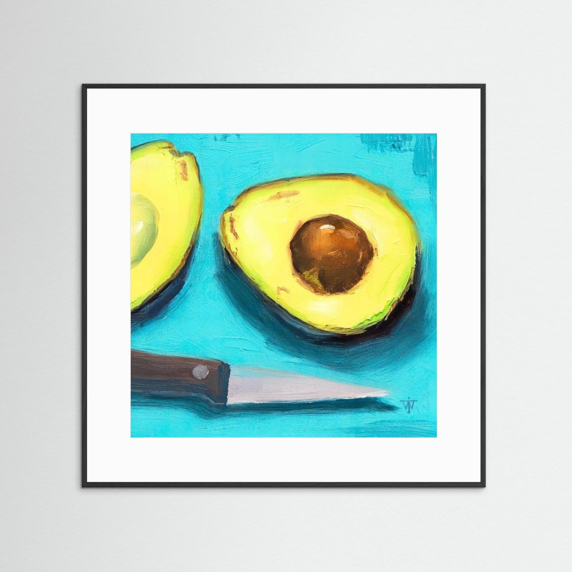 Green Avocados on Turquoise Background Oil Painting Print