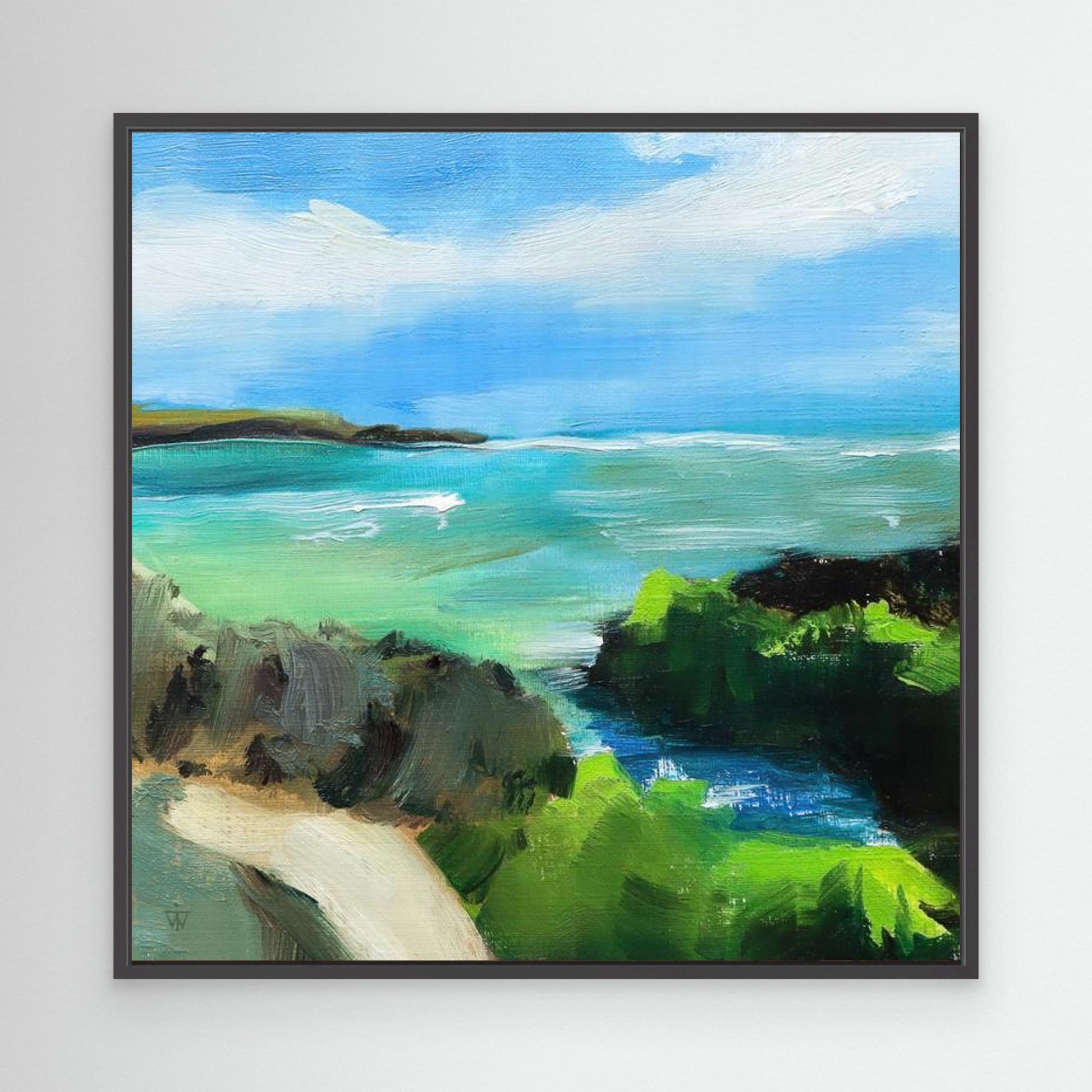 Salt Air canvas art print in black floater frame on white wall