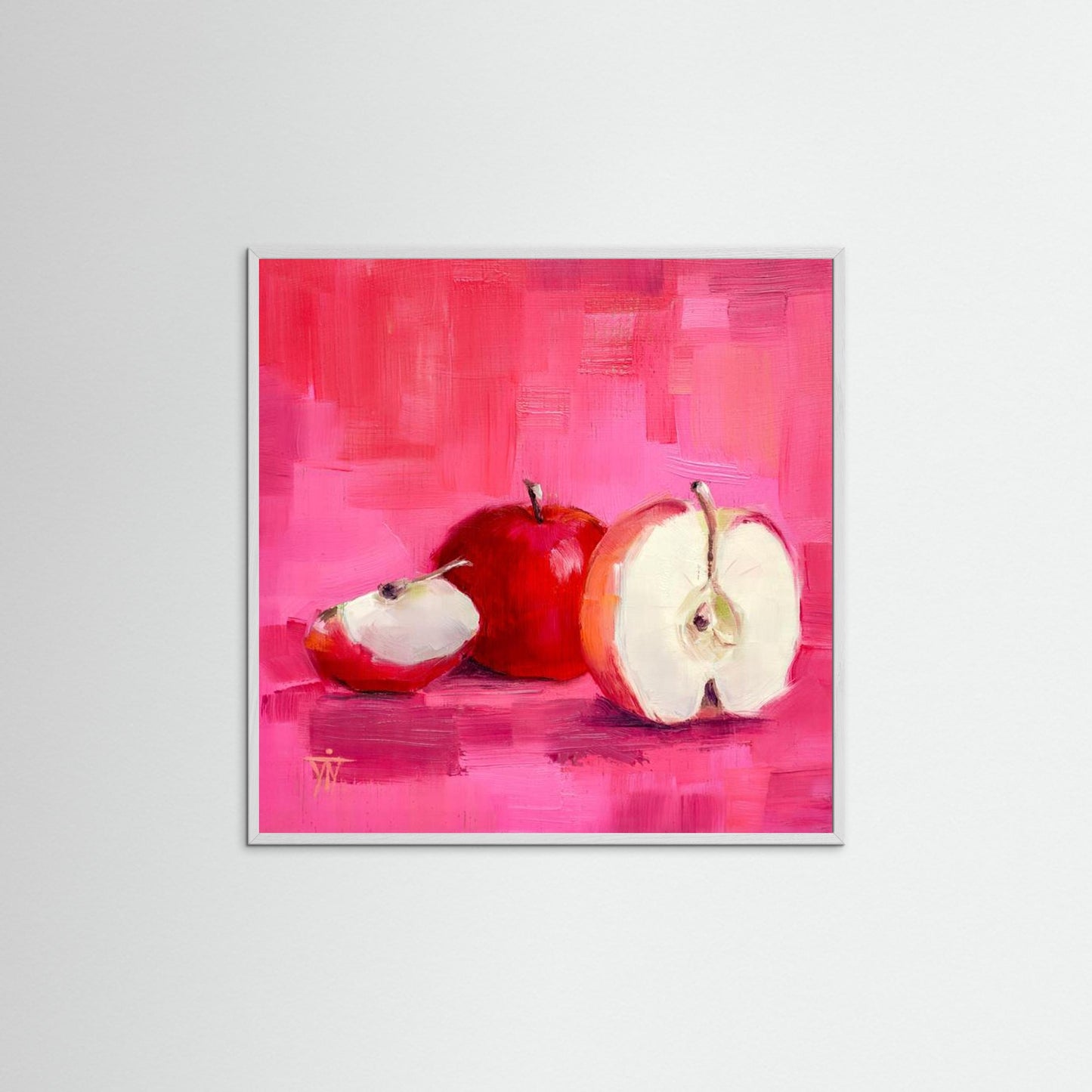Red Pink Lady Apples on Pink Background Framed Fine Art Print