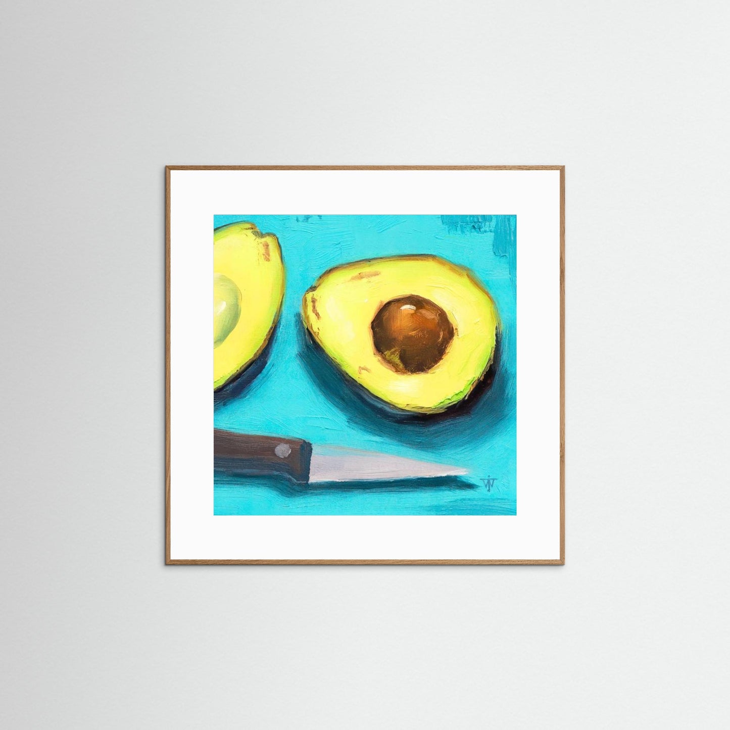 Green Avocados on Turquoise Background Oil Painting Print