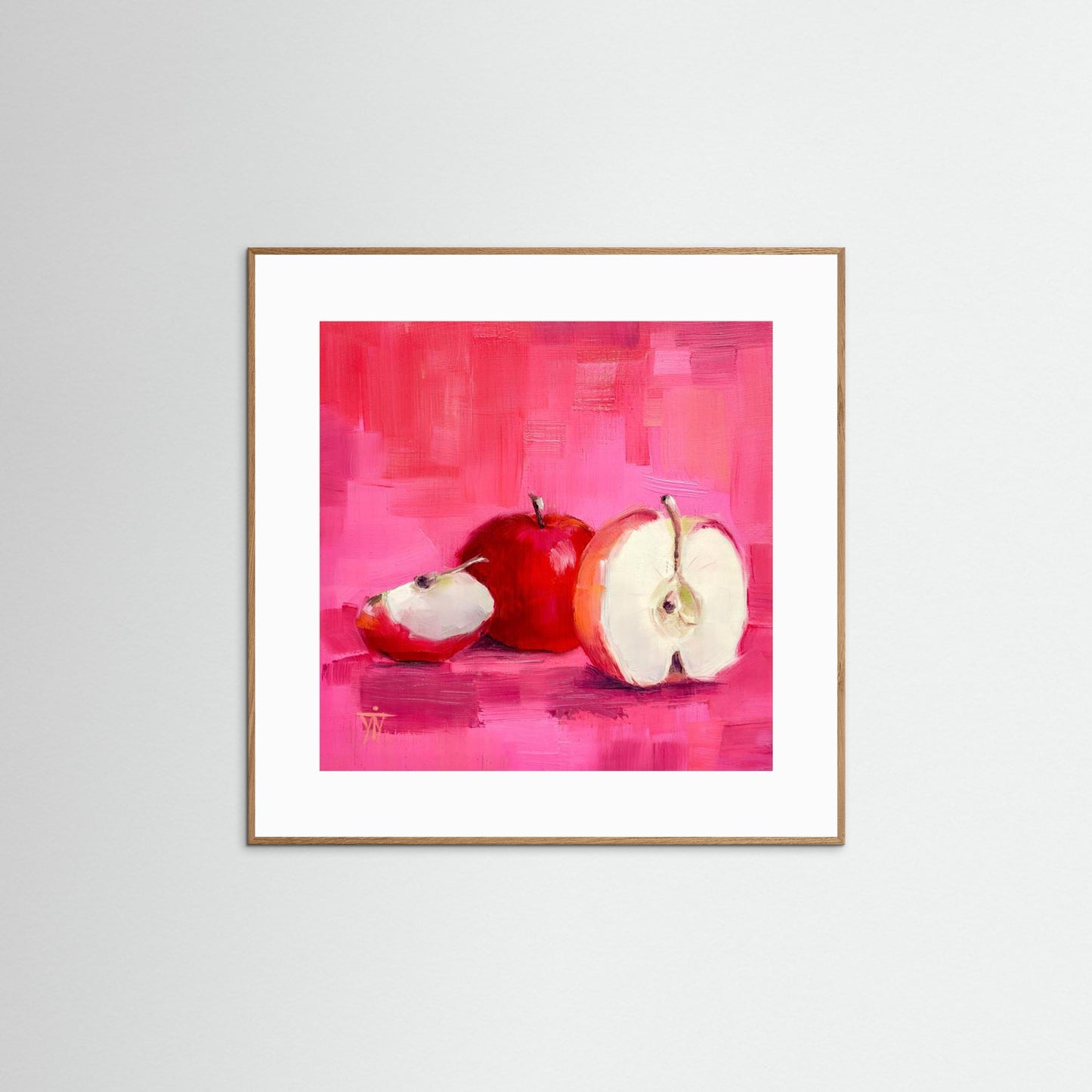 Red Pink Lady Apples on Pink Background Framed Fine Art Print