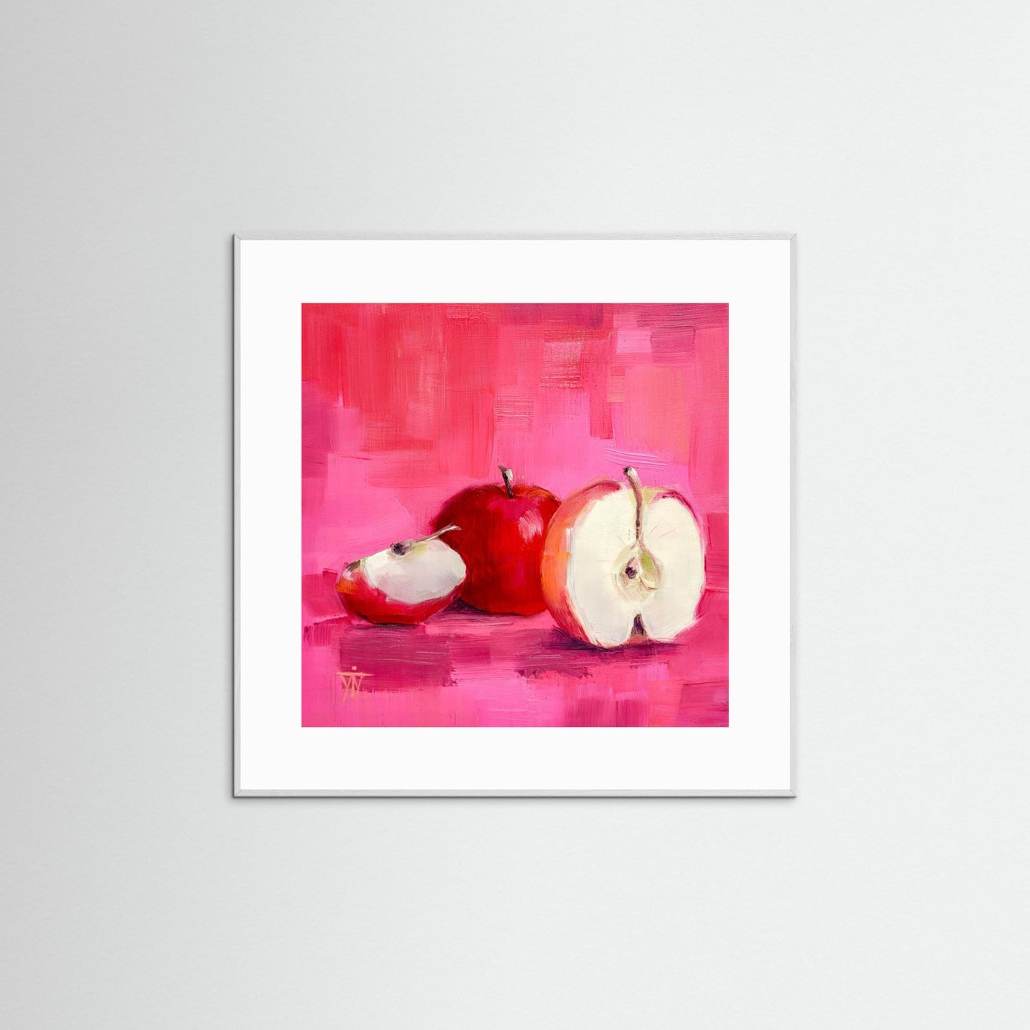 Red Pink Lady Apples on Pink Background Framed Fine Art Print