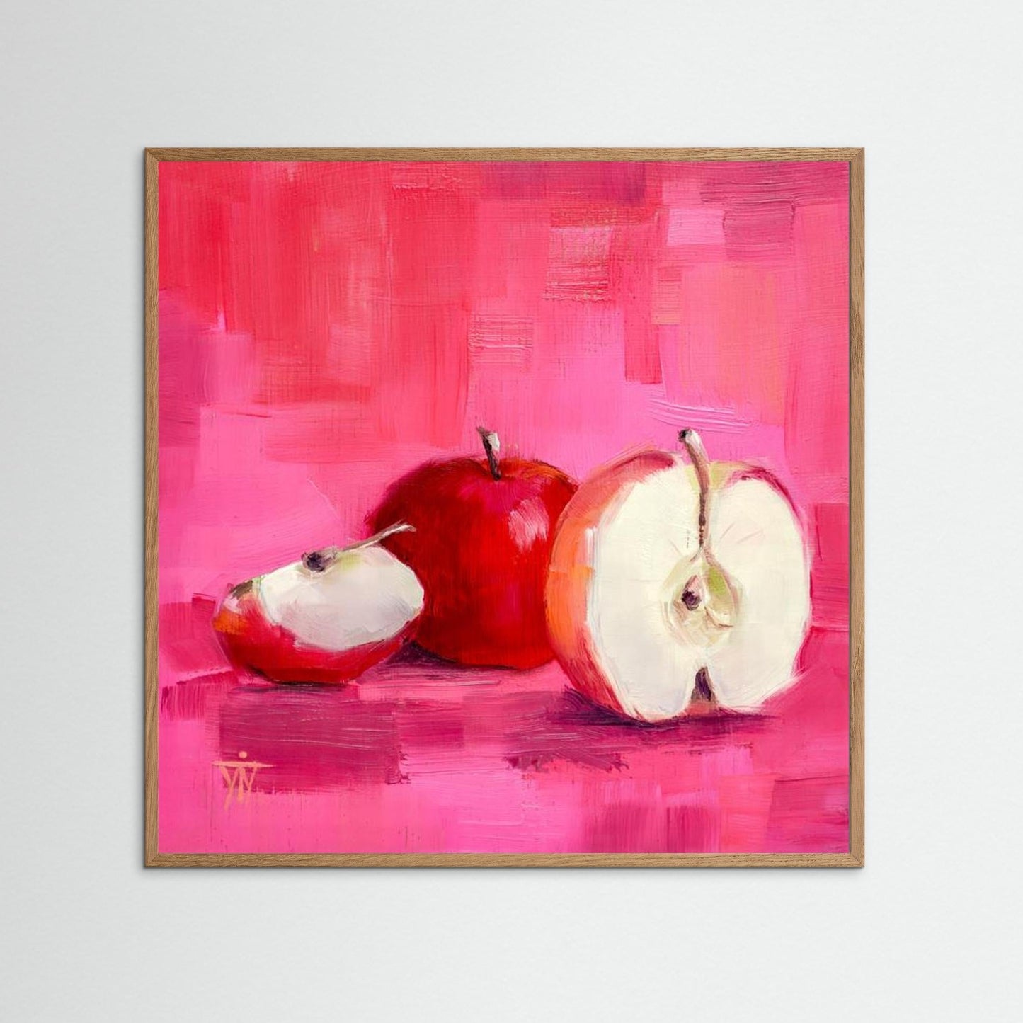 Red Pink Lady Apples on Pink Background Framed Fine Art Print