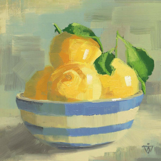 Still Life Painting | Lemons in Striped Bowl | Framed