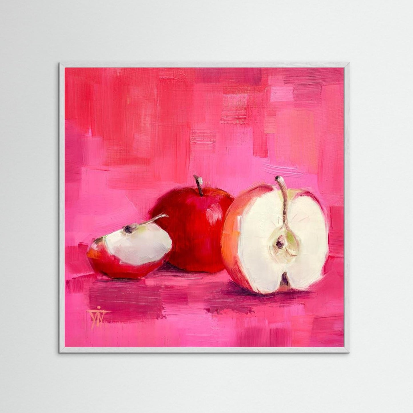 Red Pink Lady Apples on Pink Background Framed Fine Art Print