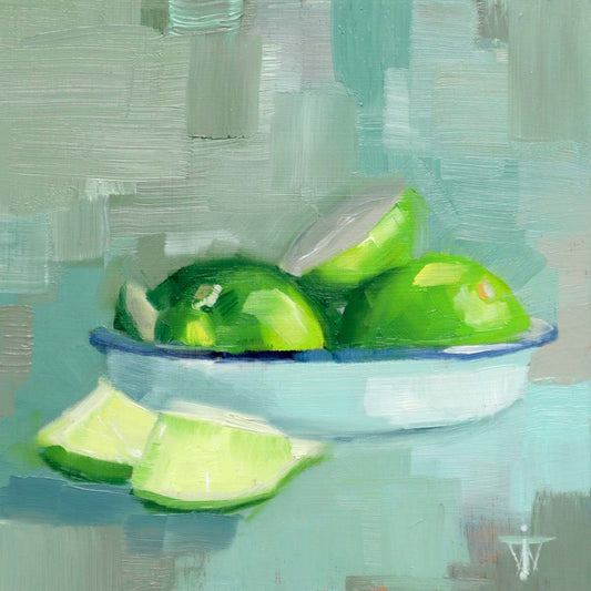 Still Life Painting | Limes in Enamel Bowl | Framed