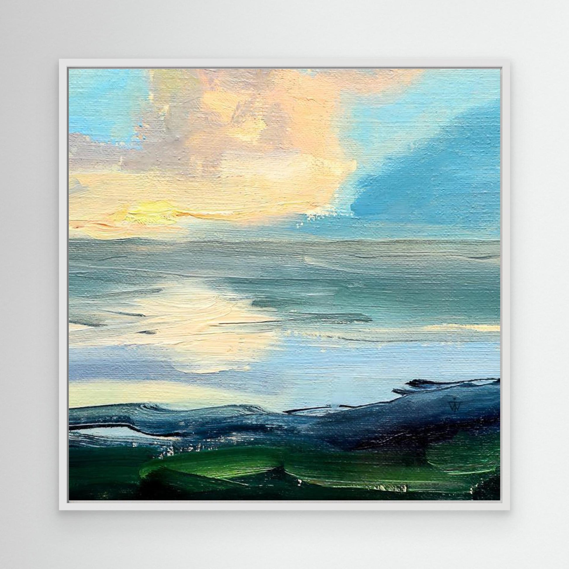 Clouds Above the Sea oil painting canvas print in white floating frame