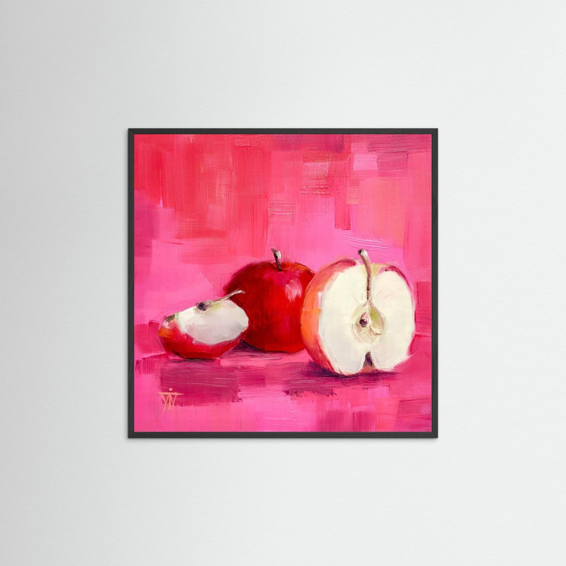 Red Pink Lady Apples on Pink Background Framed Fine Art Print