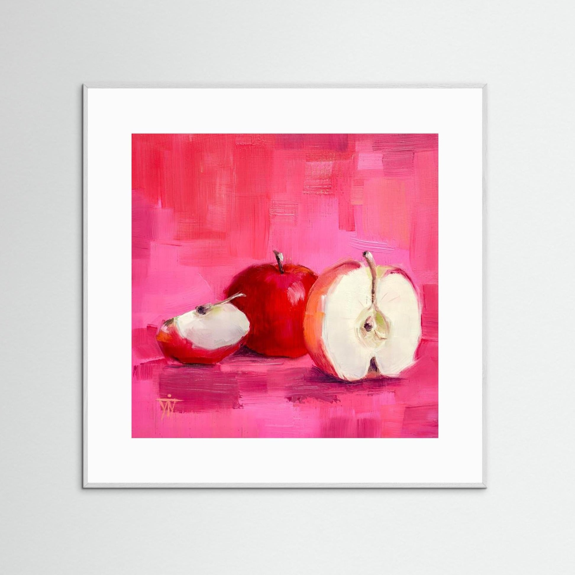 Red Pink Lady Apples on Pink Background Framed Fine Art Print