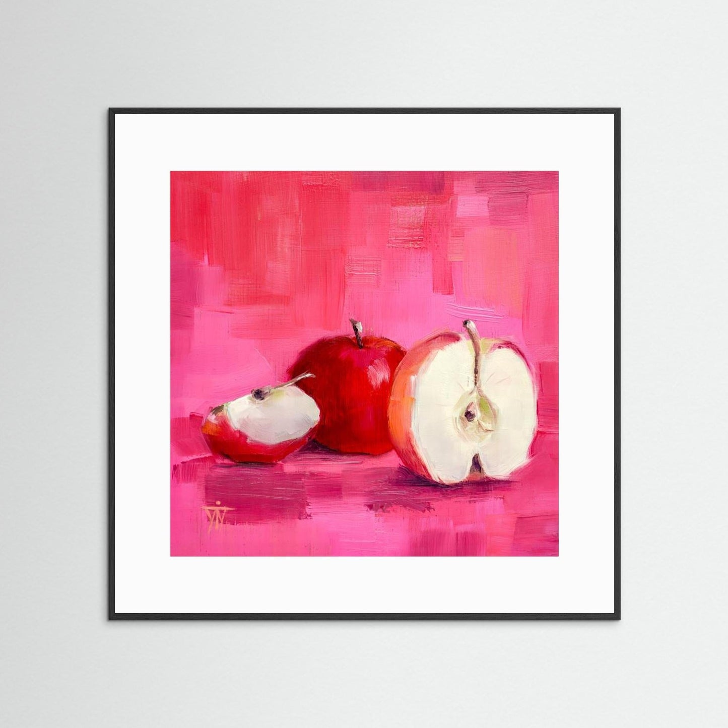 Red Pink Lady Apples on Pink Background Framed Fine Art Print