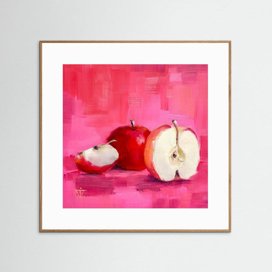 Red Pink Lady Apples on Pink Background Framed Fine Art Print