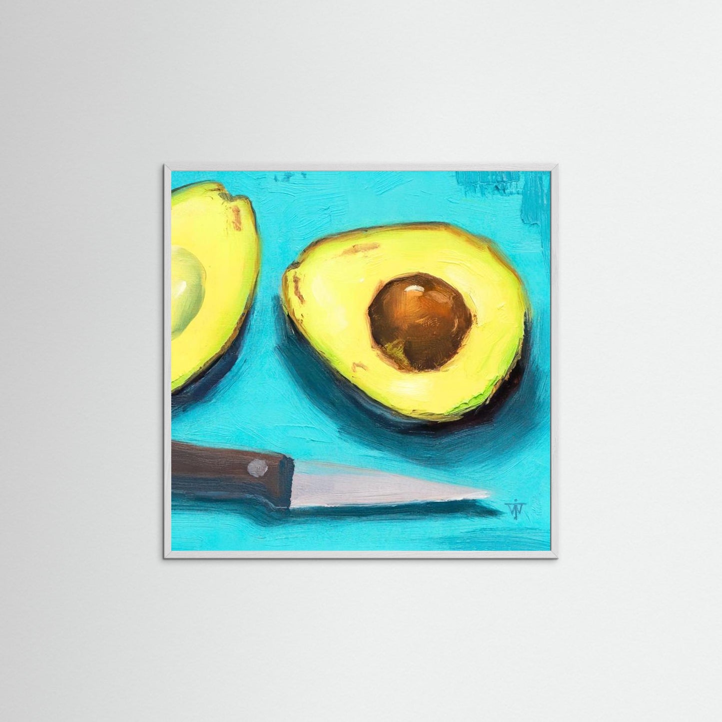 Green Avocados on Turquoise Background Oil Painting Print
